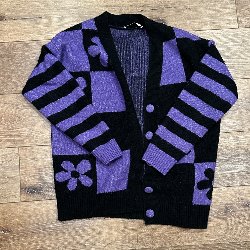 Zara Black and Purple Knit Sweater